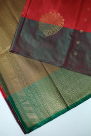 Soft Silk Saree with Golden Print & Contrast Butta