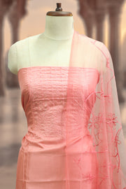 Silk Churidar Material –  Floral Thread & Sequins Work
