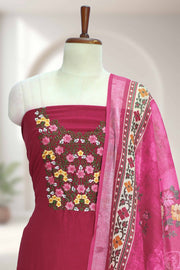 Silk Churidar Material with Floral Thread Work