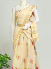 Elegant Semi-Stitched Tissue Dhavani Set with Floral Print