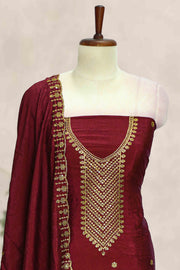 Silk Churidar Material with Golden Embroidery and Thread Work