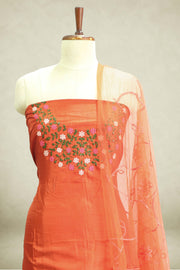 Silk Churidar Material –  Floral Thread & Sequins Work