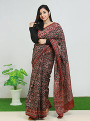 Elegant Ajrakh Cotton Saree with Blouse - Traditional Charm