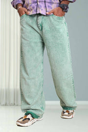 Wide-Leg Plain  Mens Baggy Jeans