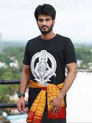 Swami Saranam Ayyappa Men’s Printed Black T-Shirt & Thorth Combo Set