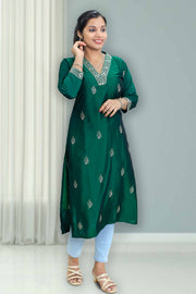 Soft Silk Kurti – Floral Thread Work