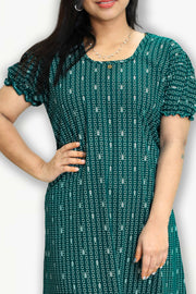 Cotton Night Dress with Print & Puff Sleeves