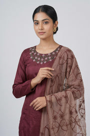 Floral Thread Work Silk Churidar Material