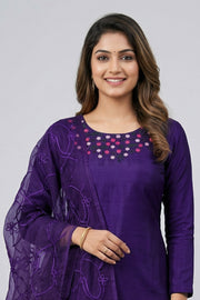 Floral Thread Work Silk Churidar Material