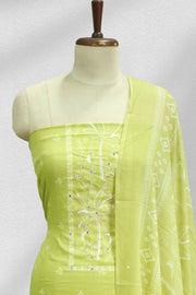 Elegant Printed Cotton Churidar Material with Mirror & Thread Work