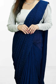 Fancy Vichitra Saree – Stone Work Elegance