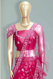 Wedding Lacha with Silver Thread Work – Net Fabric