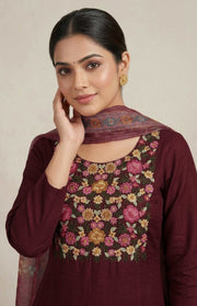 Silk Churidar Material – Floral Thread with Sequins