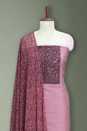 Silk Churidar Material with Floral Print & Mirror Work