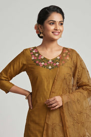 Floral Thread Work Silk Churidar Material