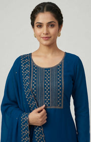 Georgette Churidar Material – Golden Thread Work with Stone