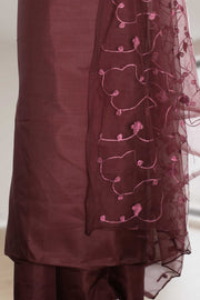 Silk Churidar Material with Floral Thread Embroidery
