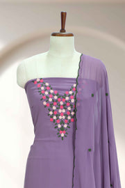 Georgette Churidar Material – Floral Thread Work