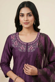 Silk Churidar Material – Floral Thread Work with Sequins