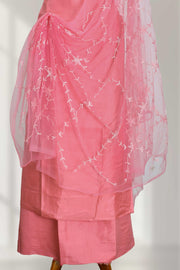 Silk Churidar Material with Floral Thread Embroidery