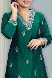 Soft Silk Kurti – Floral Thread Work