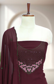 Georgette Churidar Material – Floral Thread Work