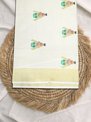 Kerala Set Saree – Mural Print with Golden Kasavu