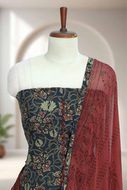 Cotton Churidar Material with Floral Print & Button Work