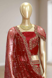 Designer Wedding Lacha – Net with Stone & Sequins Work