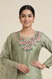 Floral Thread Work Silk Churidar Material