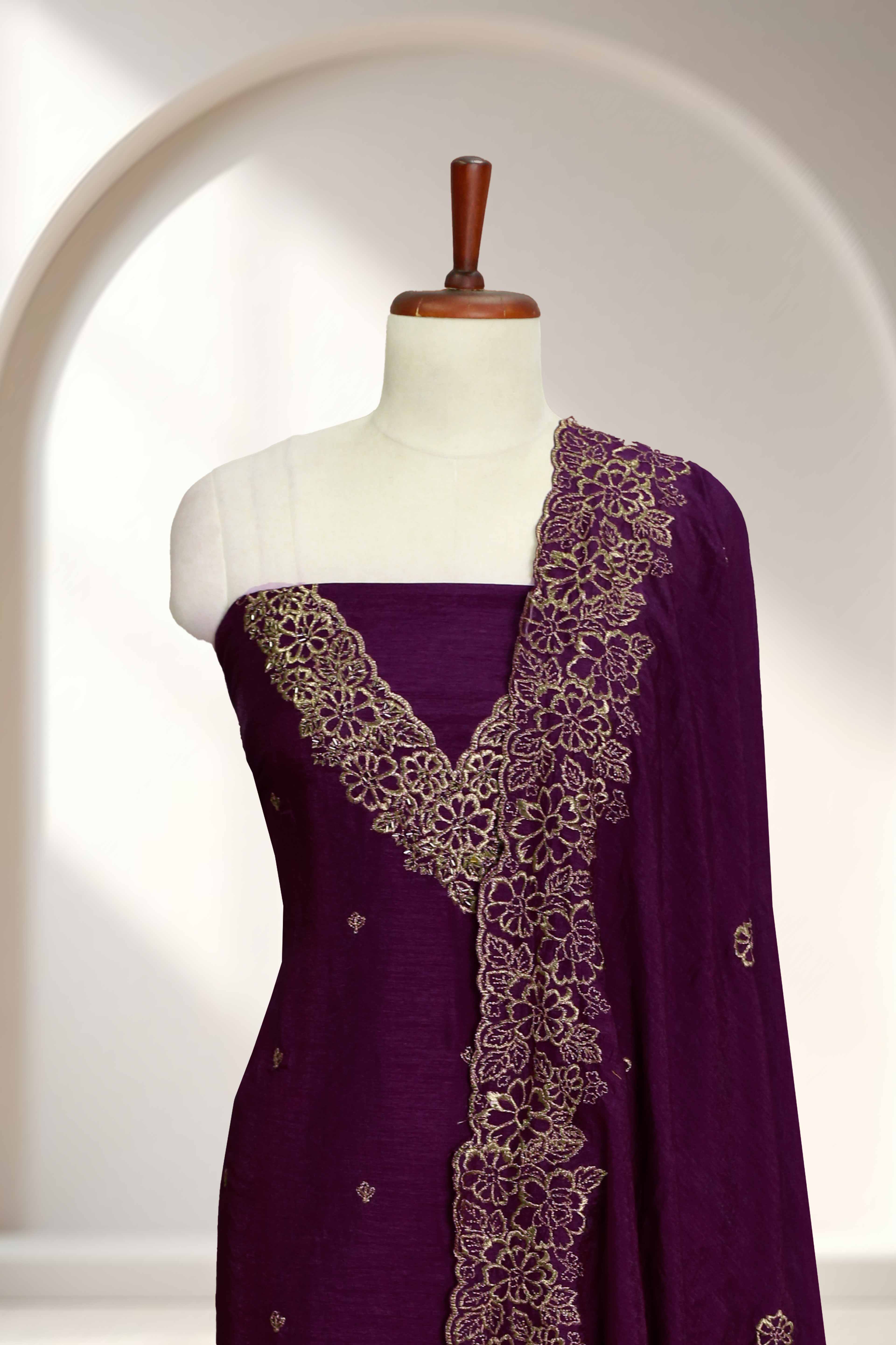 Silk Churidar Material – Embroidery Beads Work