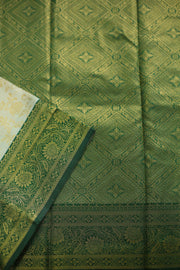 Semi Silk Saree – Floral & Leaf Motif with Geometric Border