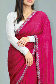 Chiffon Fancy Saree with Stone Work & Blouse