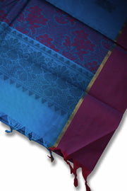 Handloom Cotton Saree – Small Thread Butta with Contrast Border