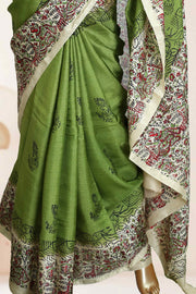 Varanasi Cotton Linen Saree with Kalamkari Print