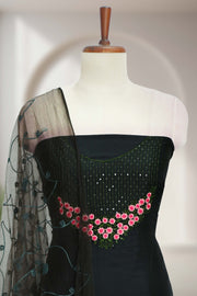Silk Churidar Material with Floral Thread Embroidery