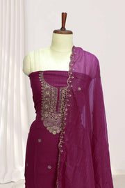Elegant Georgette Churidar Material – Floral Thread & Sequin Embroidery