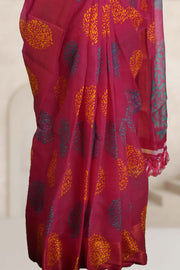 Synthetic Saree with Body Print Work