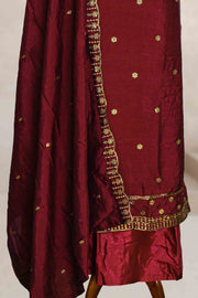 Silk Churidar Material with Golden Embroidery and Thread Work