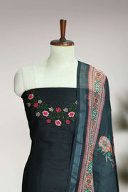 Silk Churidar Material – Floral Thread Work