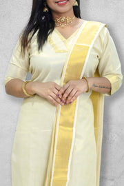 Tissue Churidar with Golden Kasavu