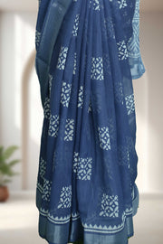 Linen Saree with Batik Design & Tassel Finish