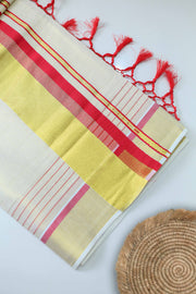 Kerala Set Saree with Golden Kara & Tassels