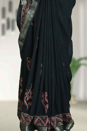 Varanasi Cotton Linen Saree with Floral Print