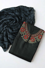 Silk Churidar Material – Floral Thread Work with Sequins