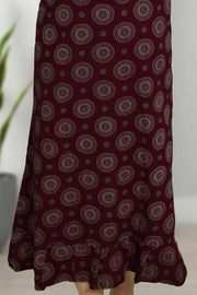 Ajarak Print Cotton Night Dress – V Neck & Puff Sleeve