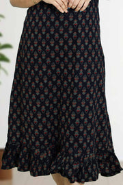 Ajarak Print Cotton Night Dress – V Neck & Puff Sleeve