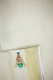Kerala Set Saree – Mural Print with Golden Kasavu