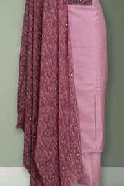 Silk Churidar Material with Floral Print & Mirror Work