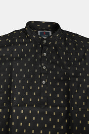 Paul Berg Men’s Short Kurta – Golden Print Work